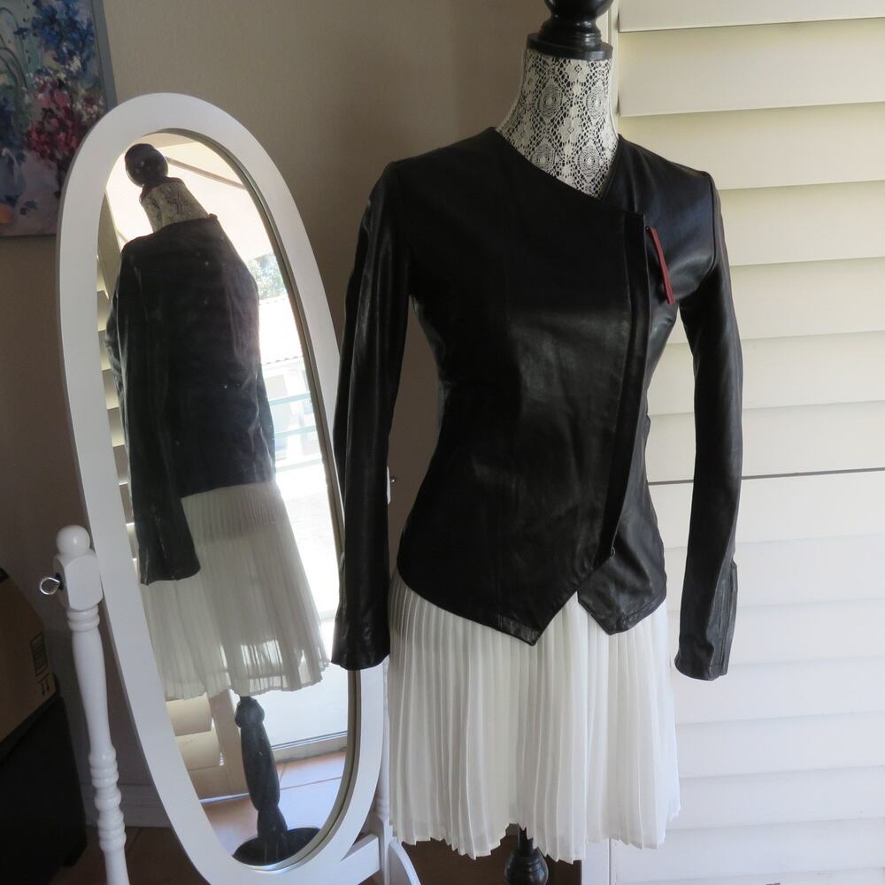 Black Slim Fit Biker Style Real Leather S Jacket Women's 30ft Or Trentapiedi